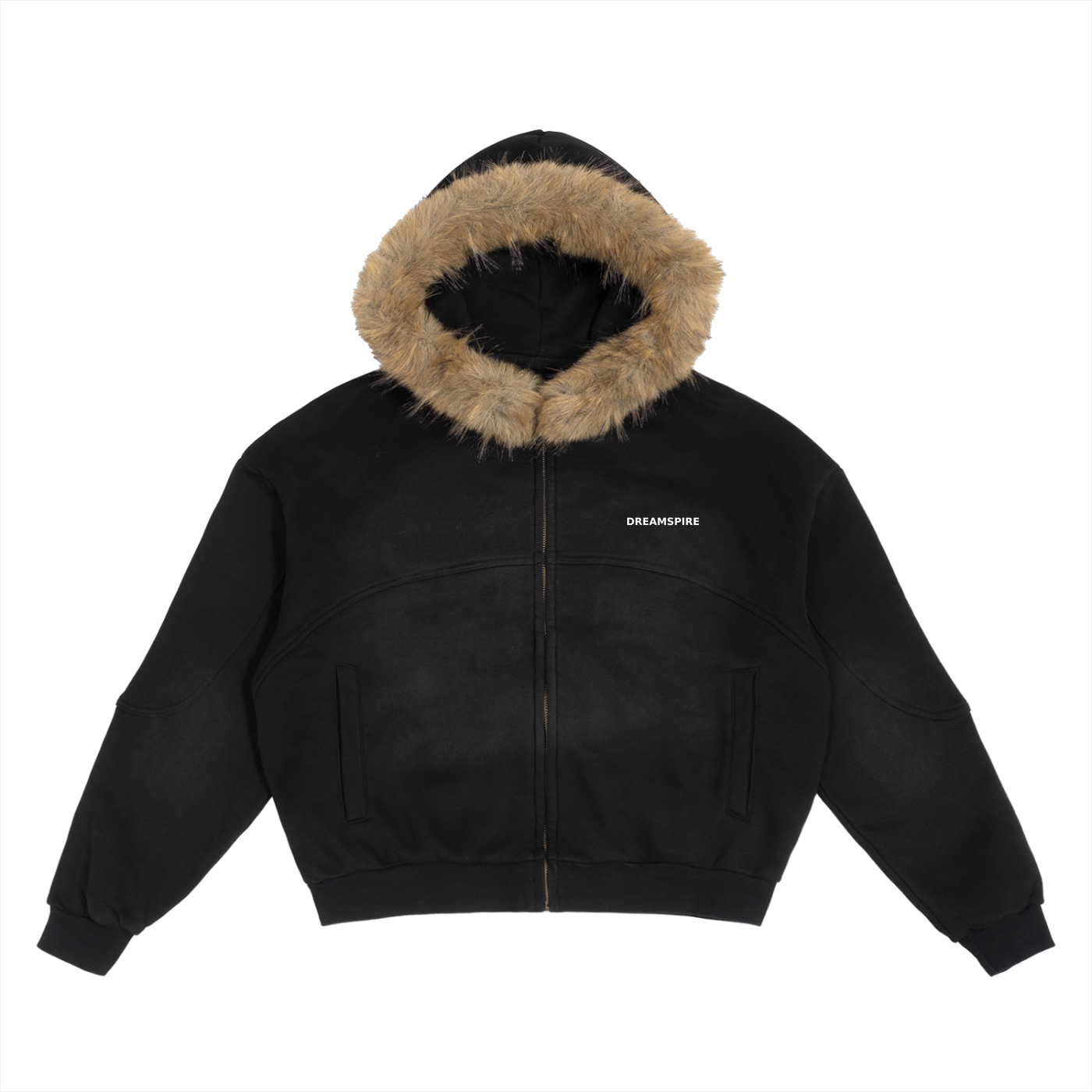 Dreamspire Classic logo Sun Fade Boxy Detachable Fur Hoodie