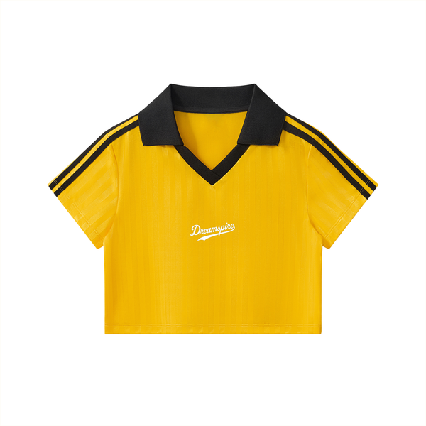 Dreamspire Baseball logo  Contrast Collar Striped Cropped Jersey