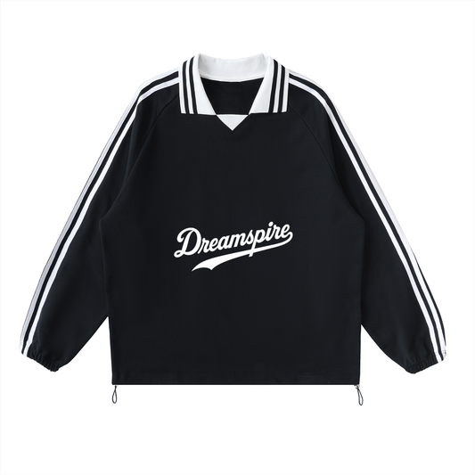 Contrast Striped Lapel Collar Sweatshirt