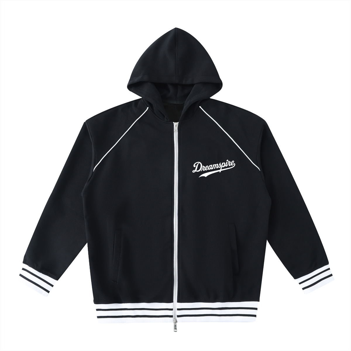 Dreamspire Baseball Striped Trim Zip-Up Hoodie