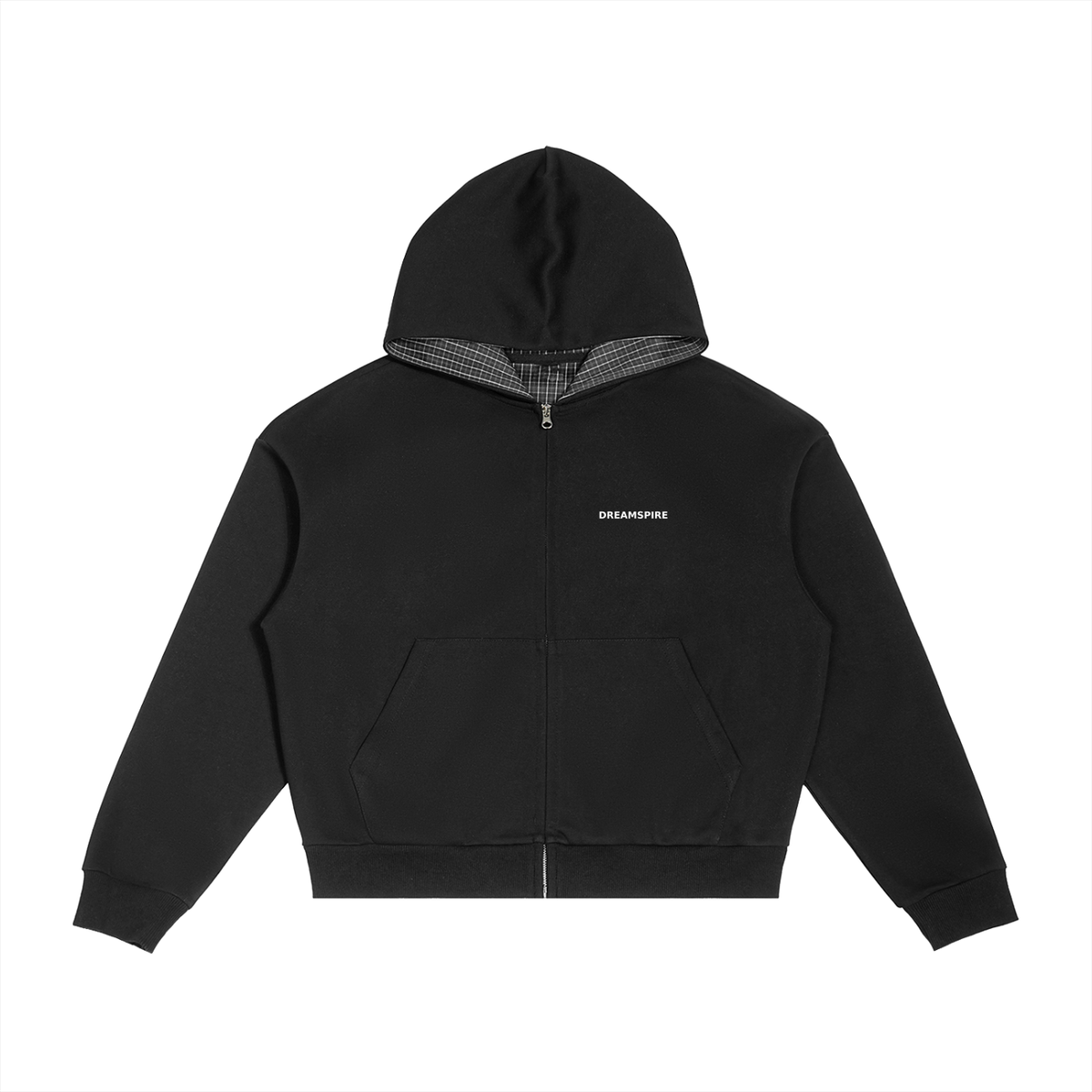 Dreamspire Classic logo Contrast Plaid Boxy Zip Hoodie