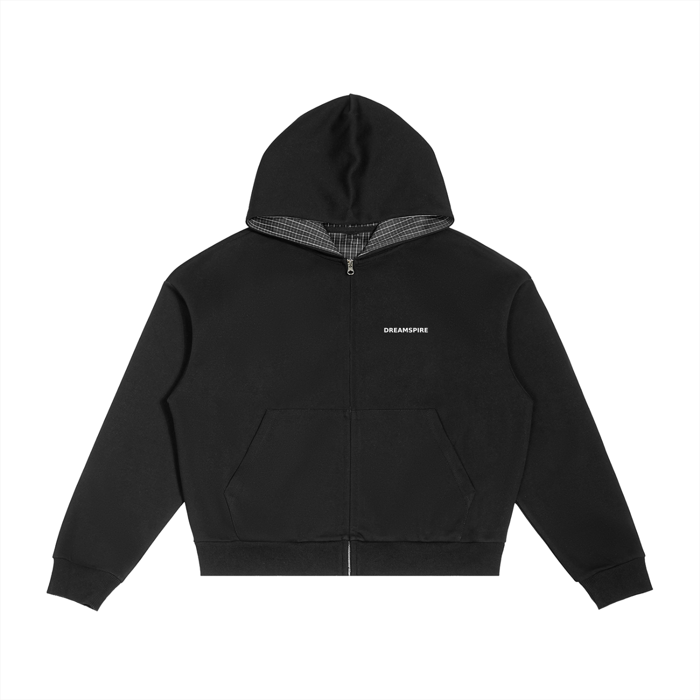 Dreamspire Classic logo Contrast Plaid Boxy Zip Hoodie