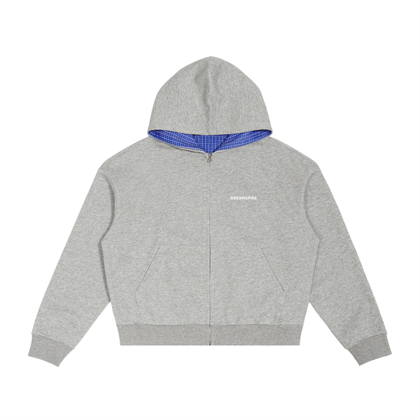 Dreamspire Classic logo Contrast Plaid Boxy Zip Hoodie