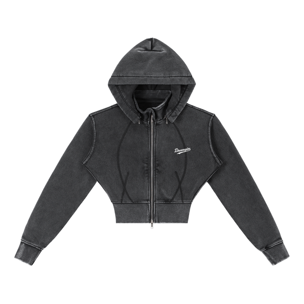 Dreamspire Baseball Female Vintage Washed Cropped Fleece Hoodie