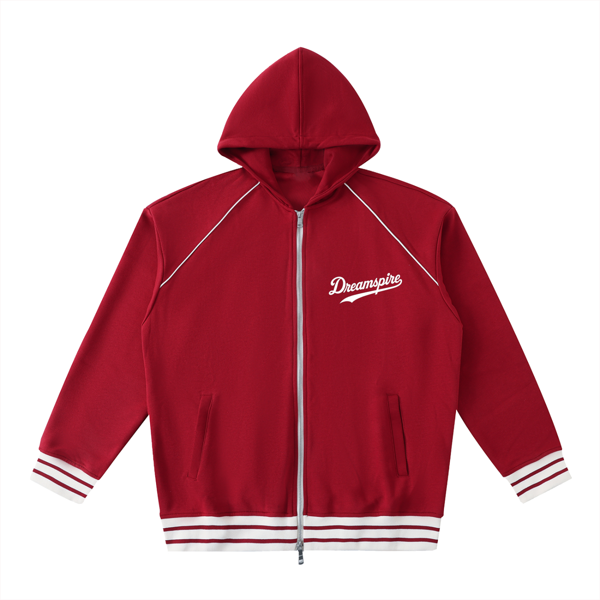 Dreamspire Baseball Striped Trim Zip-Up Hoodie