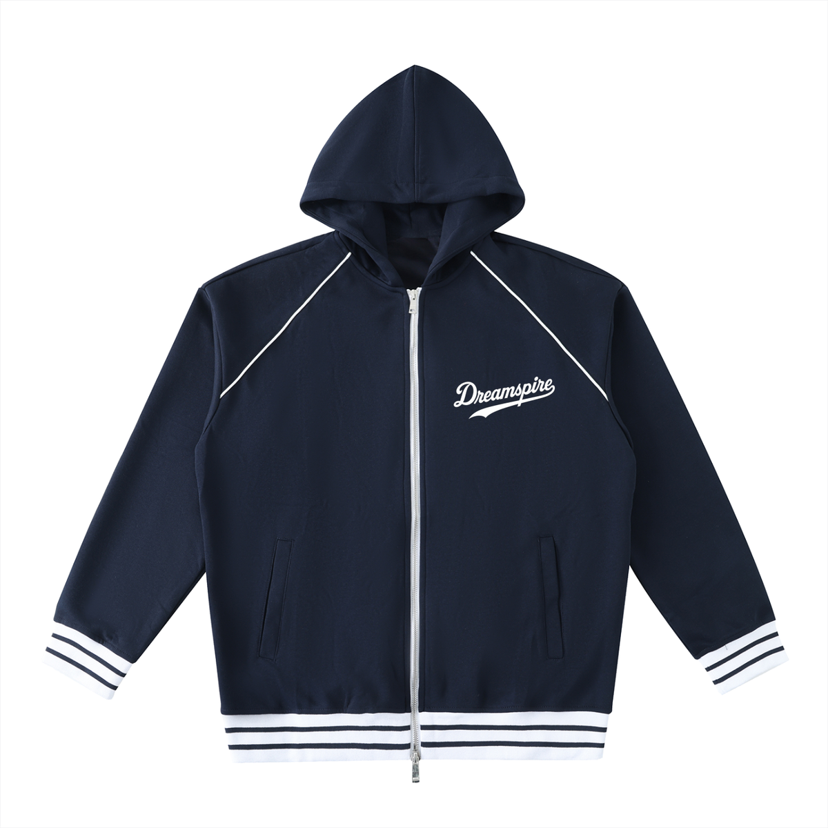 Dreamspire Baseball Striped Trim Zip-Up Hoodie