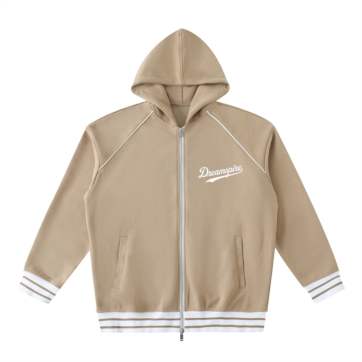 Dreamspire Baseball Striped Trim Zip-Up Hoodie