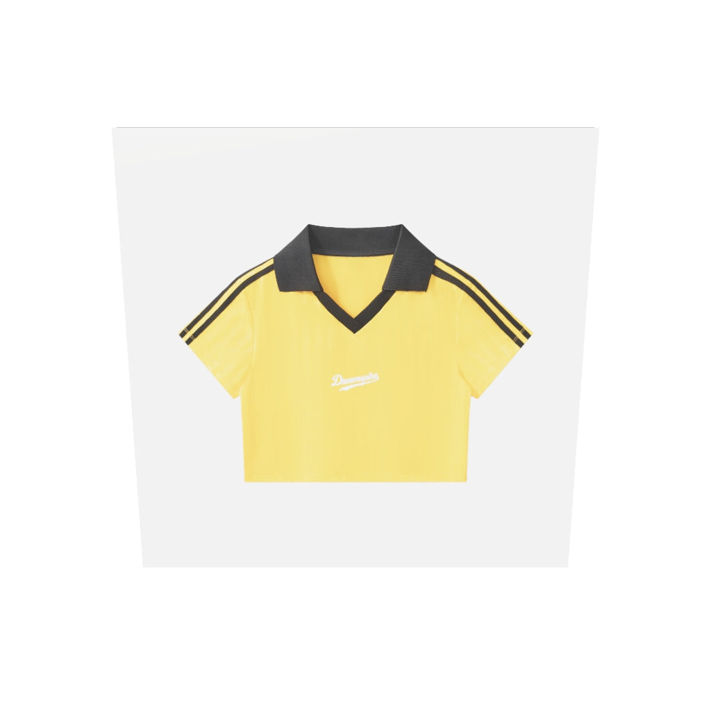 Dreamspire Baseball logo  Contrast Collar Striped Cropped Jersey