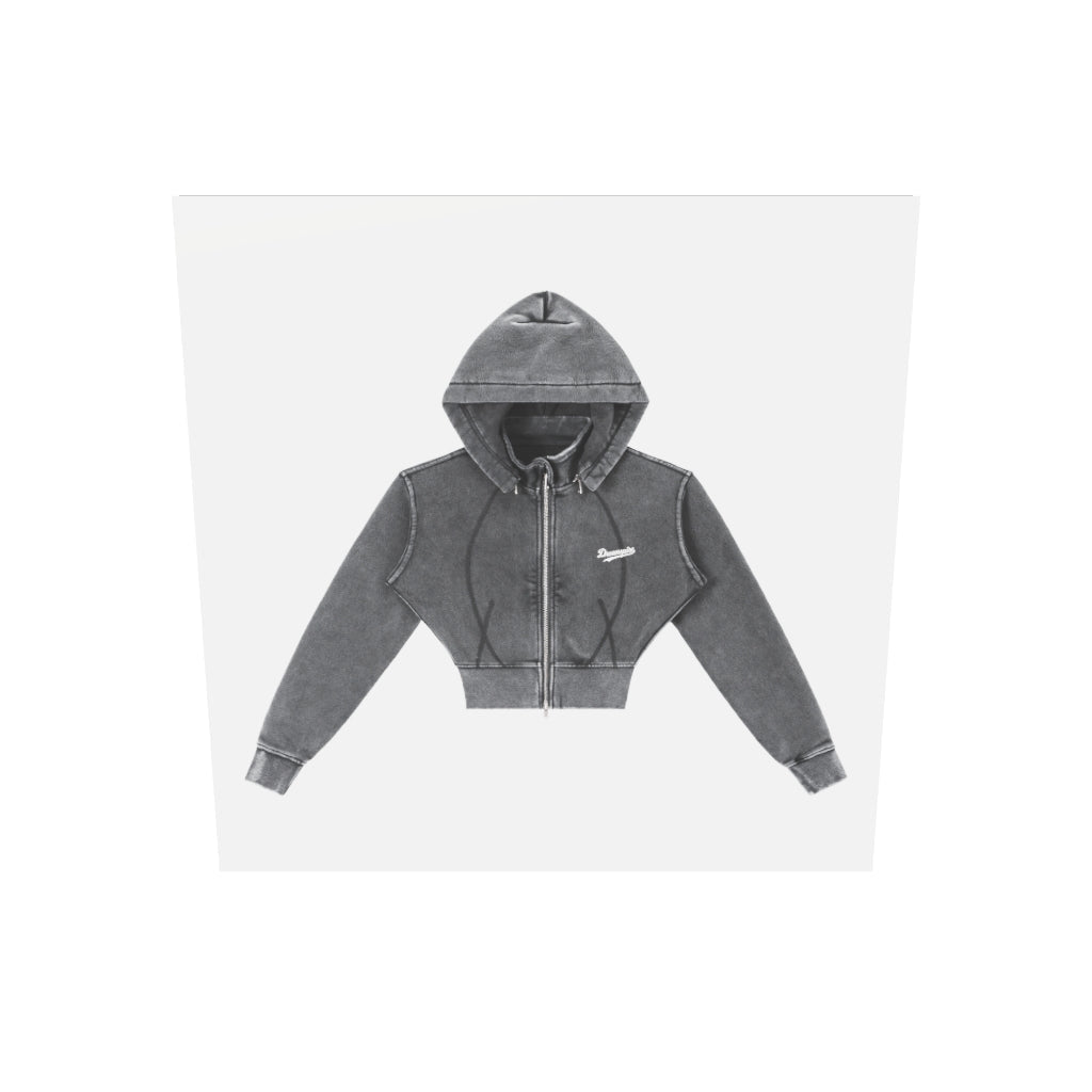 Dreamspire Baseball Female Vintage Washed Cropped Fleece Hoodie