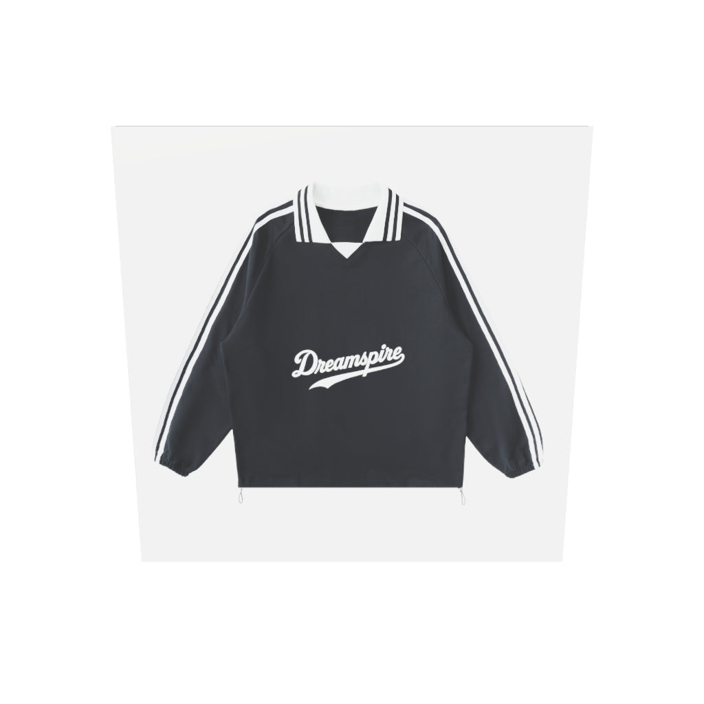 Dreamspire Baseball Contrast Striped Lapel Collar Sweatshirt