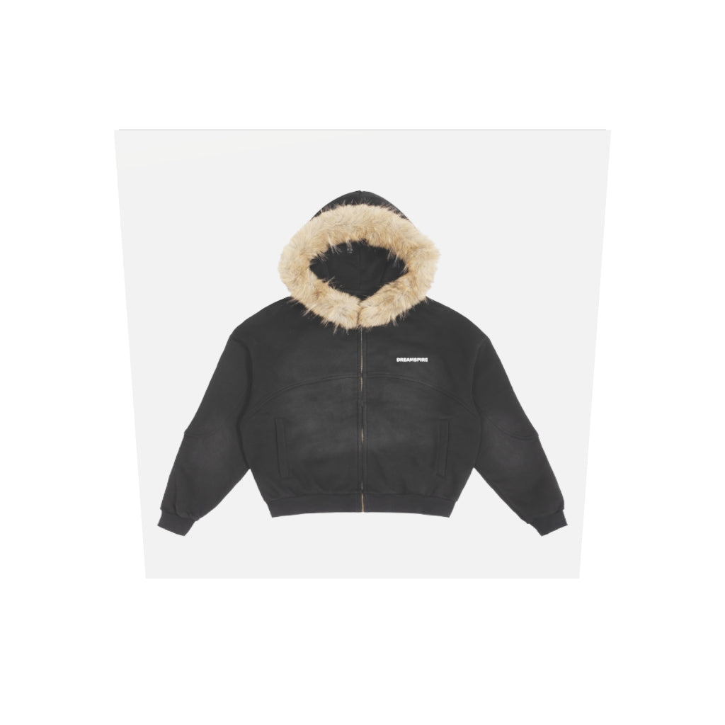 Dreamspire Classic logo Sun Fade Boxy Detachable Fur Hoodie